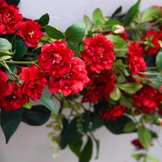 Artificial Cottage Garden Red Rose garland 130cm long, artificial garland, faux garland, window display, salon decor