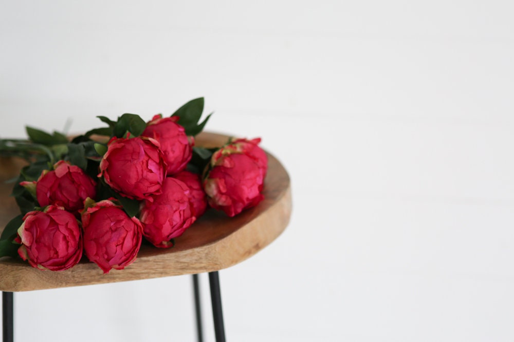 Ferris Heart Sloane Beautiful Red Silk Peony Stem, red peonies, faux red peony, artificial red peony, peonies, red peony, valentines day