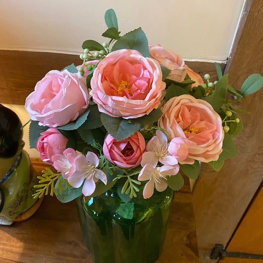 Vintage English Rose Bush Pink Artificial Silk Ferris Heart Sloane, faux rose, artificial rose, pink roses, rose bush, floral decor